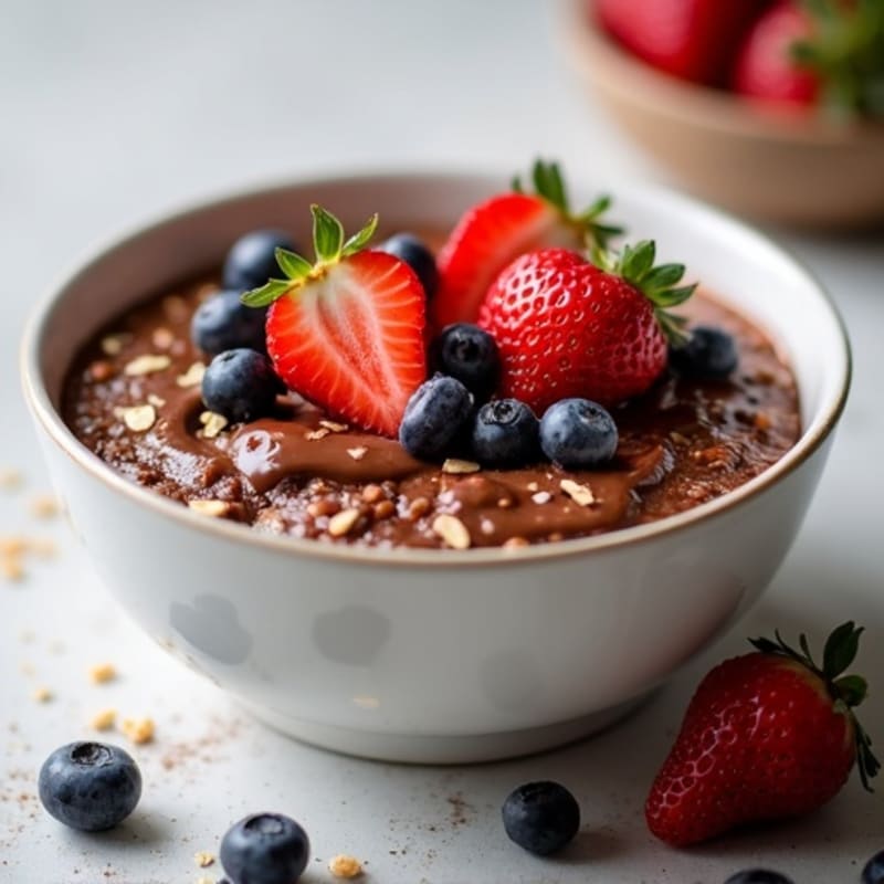 Creamy Chocolate Protein Baked Oats with Fresh Berries