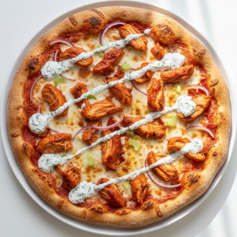 Buffalo Chicken Pizza with Ranch Drizzle