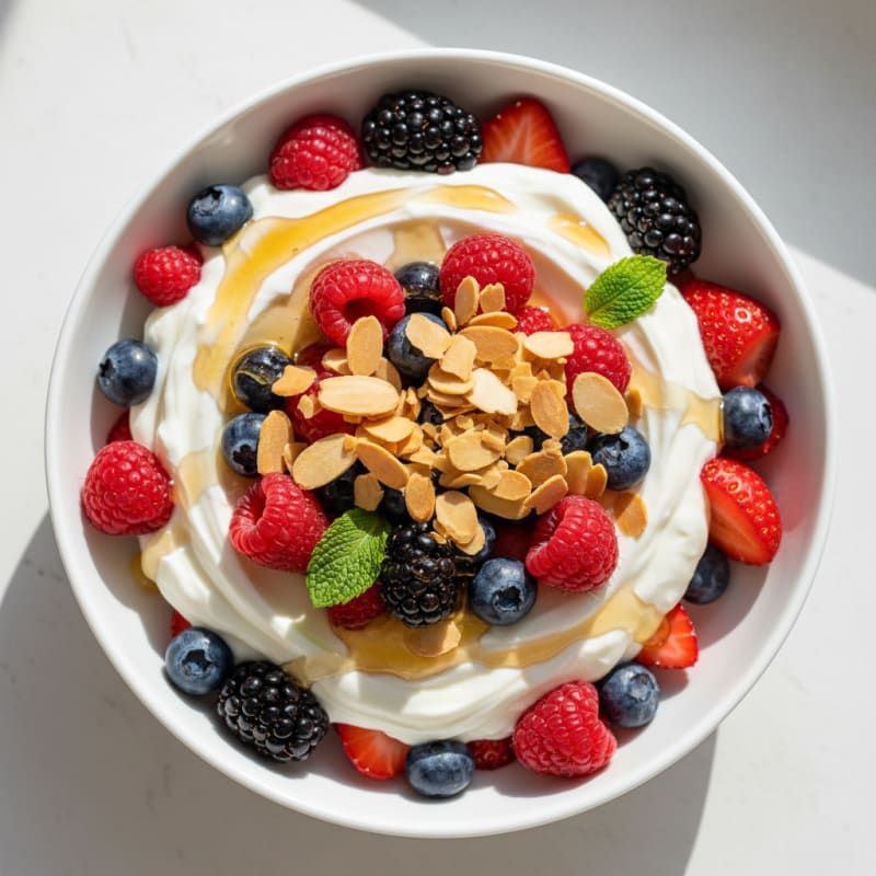 Creamy Greek Yogurt Parfait with Mixed Berries and Toasted Almonds