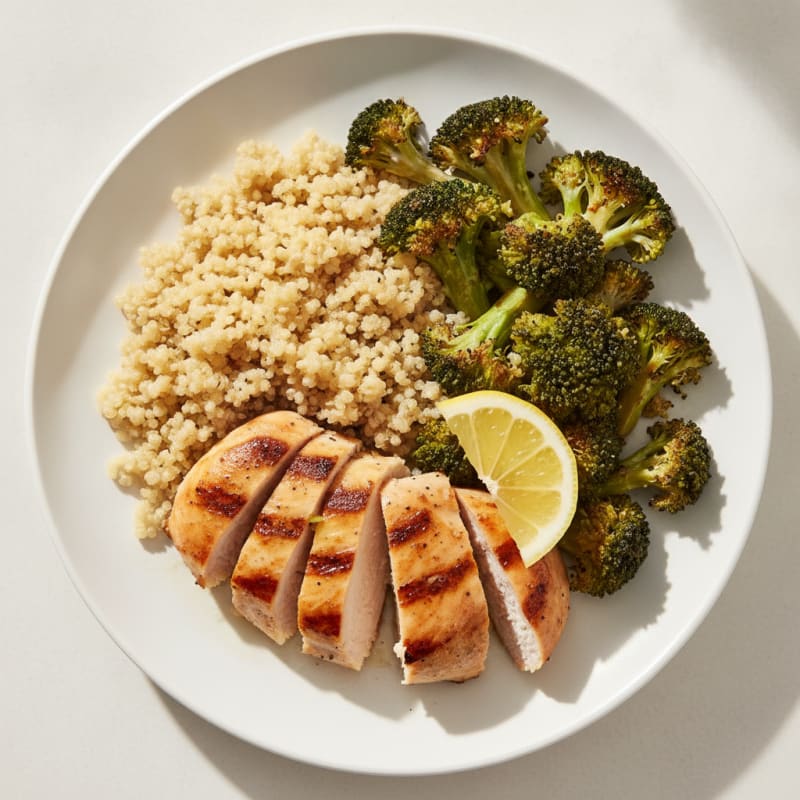 Grilled Chicken Breast with Quinoa and Roasted Broccoli