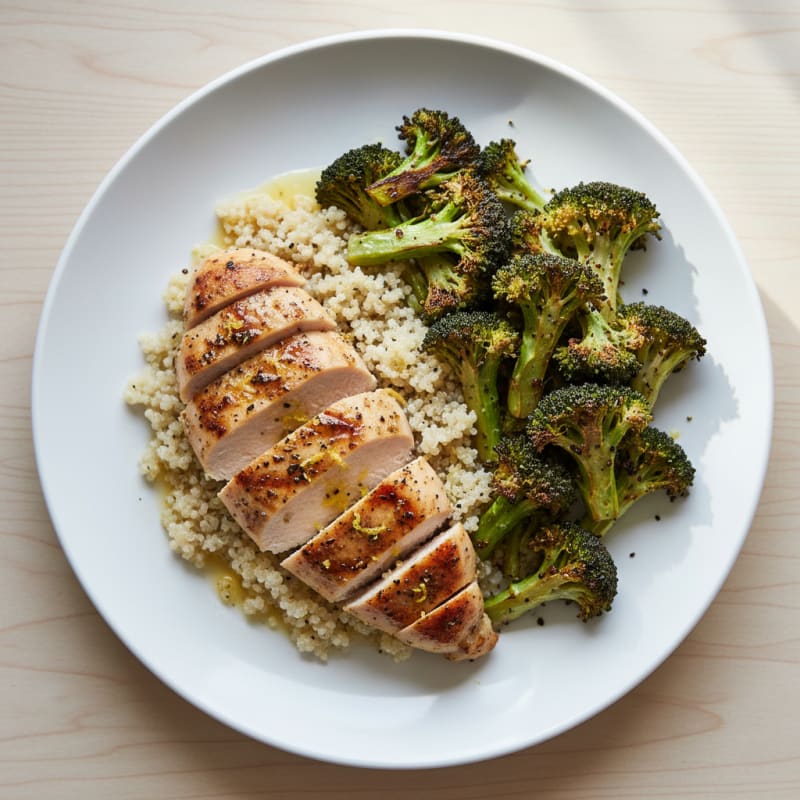 Grilled Chicken Breast with Quinoa and Roasted Broccoli