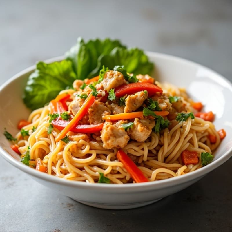 Creamy Spicy Peanut Pork Noodles with Fresh Vegetables
