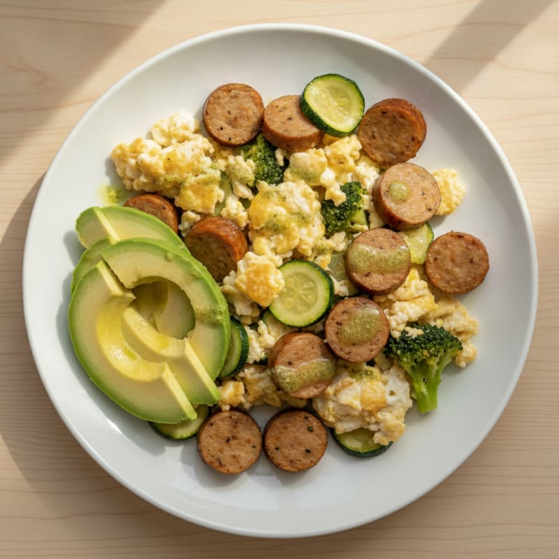Scrambled Egg Whites with Zucchini and Chicken Sausage