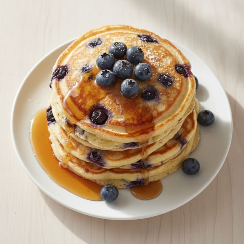 Blueberry Ricotta Pancakes with Maple Syrup
