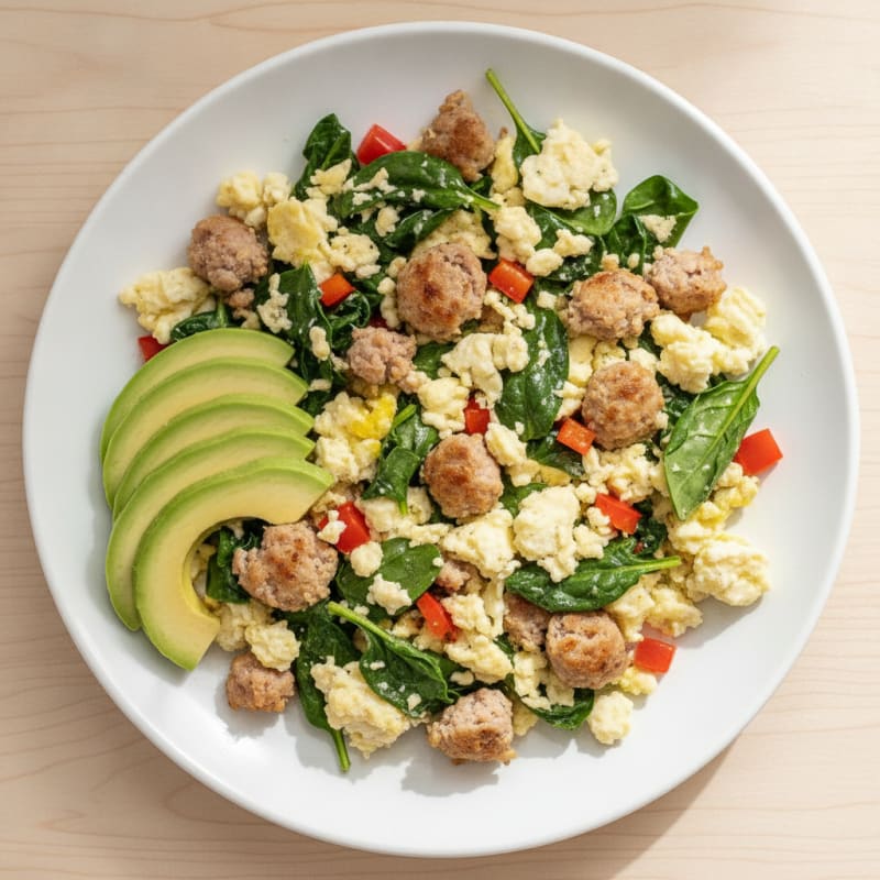 Egg White Scramble with Turkey Sausage and Spinach