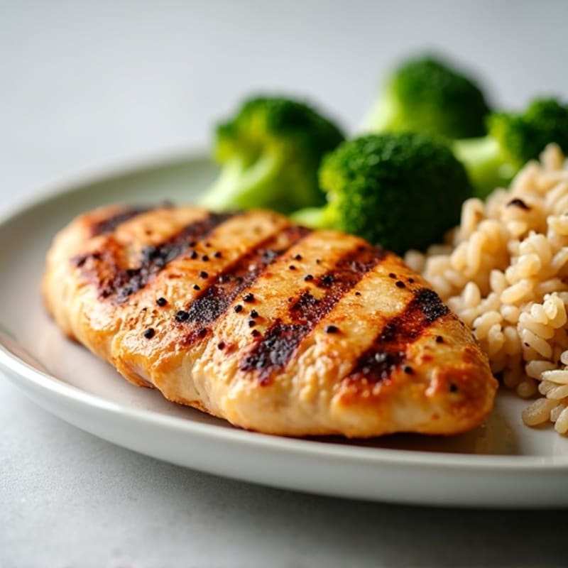 Grilled Chicken Breast with Brown Rice and Steamed Broccoli