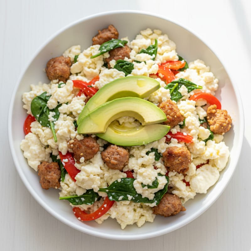 Egg White Veggie Scramble with Turkey Sausage