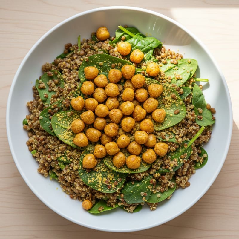 Lentil and Quinoa Power Bowl with Roasted Chickpeas