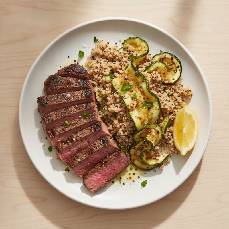 Grilled Steak with Zucchini and Quinoa