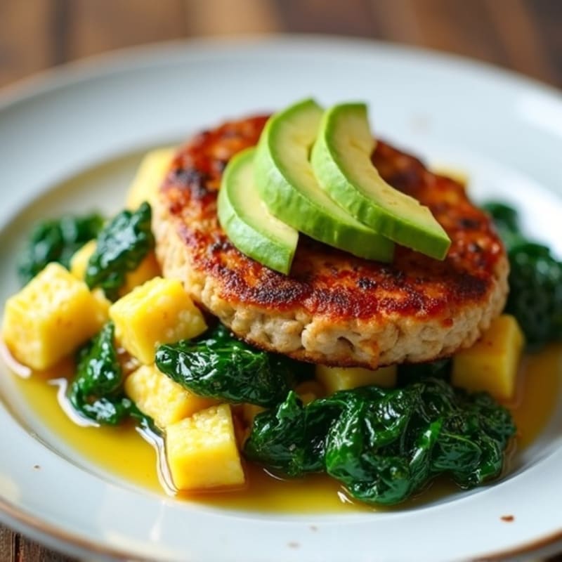 Egg White Scramble with Turkey Sausage and Sautéed Spinach