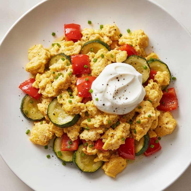 Hearty Scrambled Eggs with Roasted Vegetables