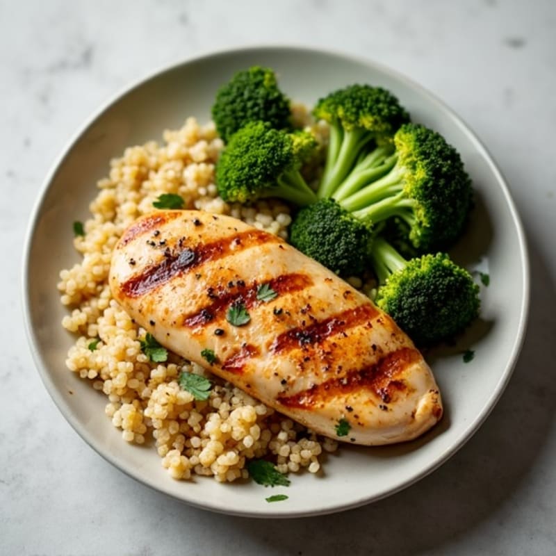 Grilled Chicken Breast with Quinoa and Roasted Broccoli