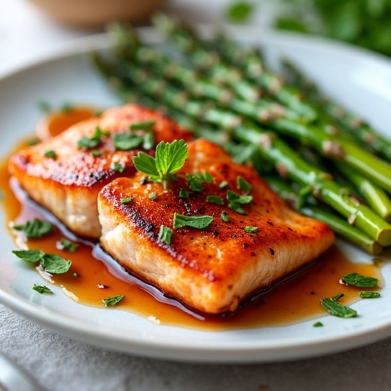 Crispy Teriyaki Glazed Salmon with Roasted Asparagus