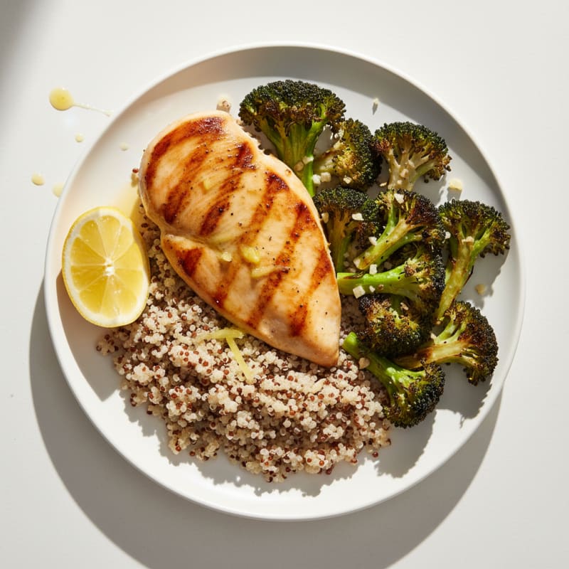 Grilled Chicken Breast with Quinoa and Roasted Broccoli