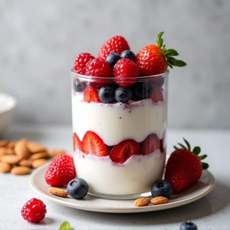 Greek Yogurt Protein Parfait with Mixed Berries and Almonds