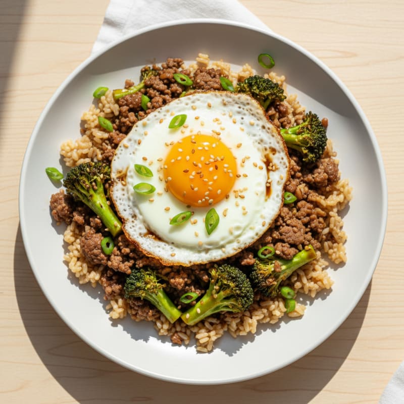 Sesame Beef Stir-Fry with Fried Egg