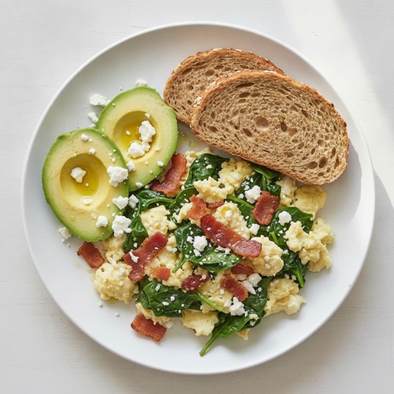 Egg White Spinach Scramble with Turkey Bacon
