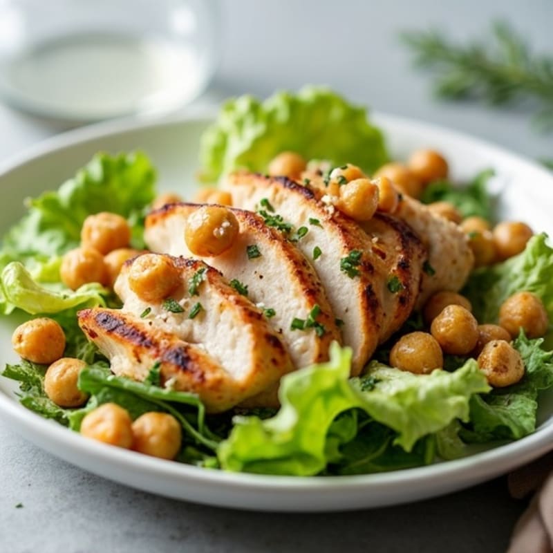 Herb-Grilled Chicken Caesar with Crispy Chickpea Croutons