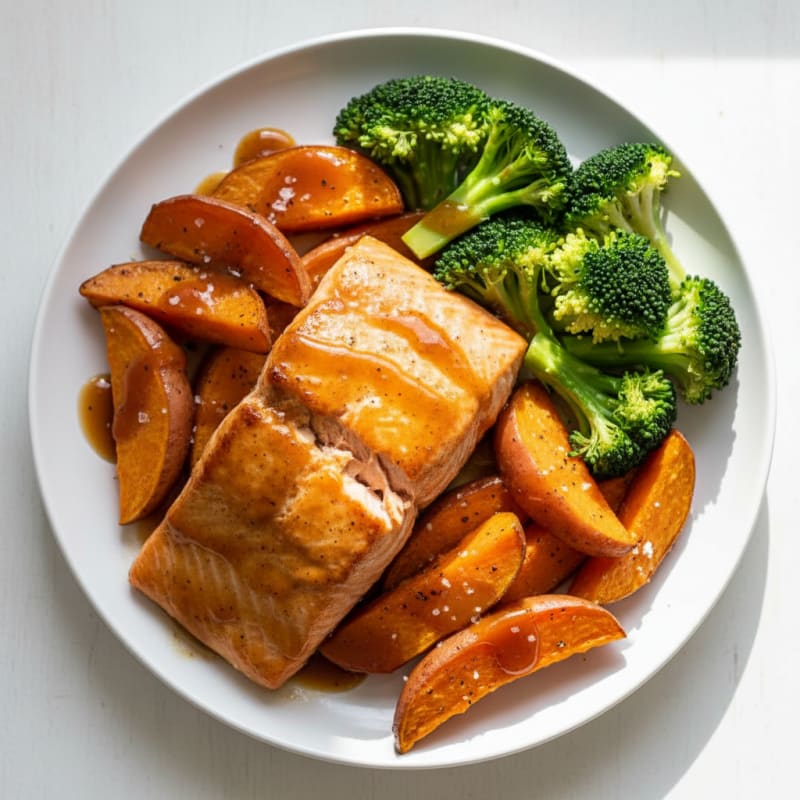Golden Teriyaki Salmon with Roasted Sweet Potatoes