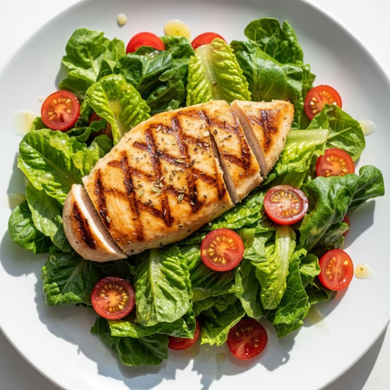Grilled Chicken Breast with Crisp Romaine and Tomato Salad