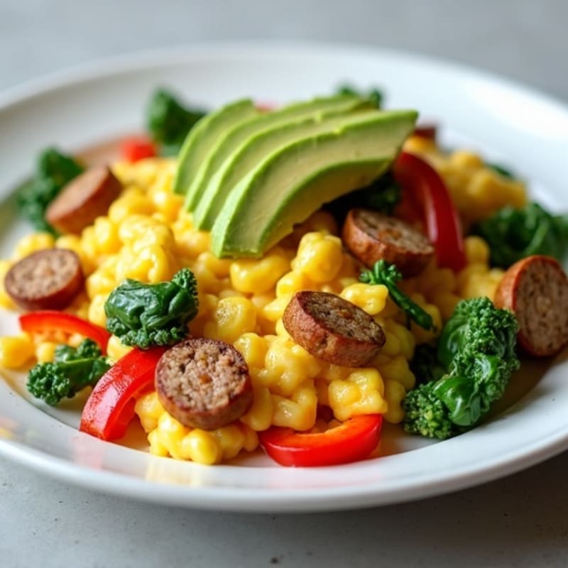 Turkey Sausage and Veggie Scramble with Creamy Avocado