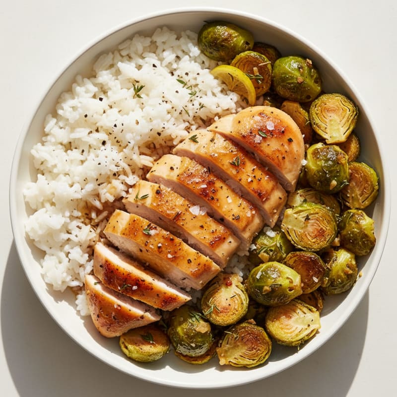Herb-Roasted Chicken with Lemon-Garlic Brussels Sprouts