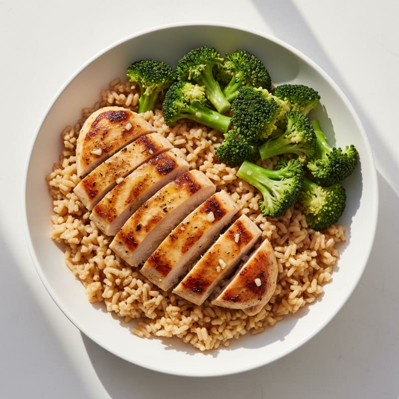 Grilled Chicken Rice Bowl with Steamed Broccoli