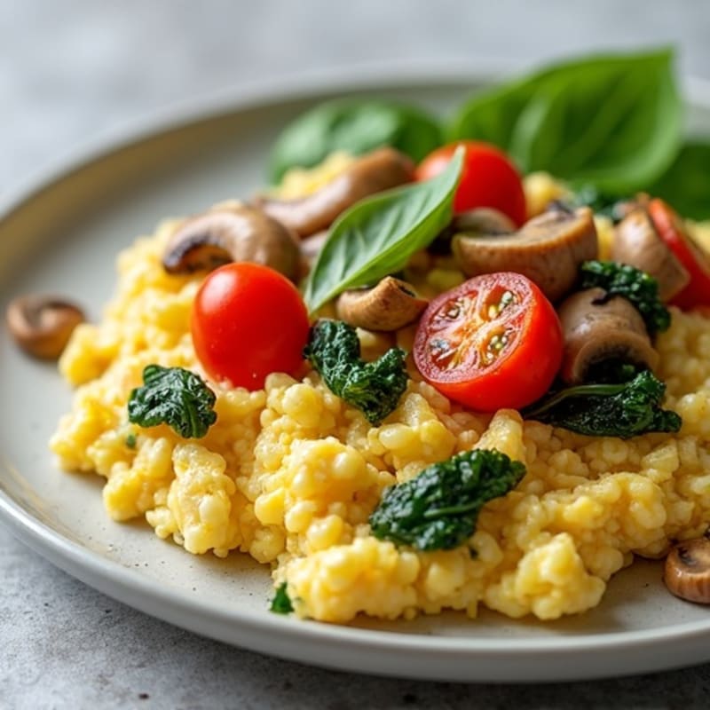 Scrambled Egg Whites with Spinach, Cherry Tomatoes & Mushrooms