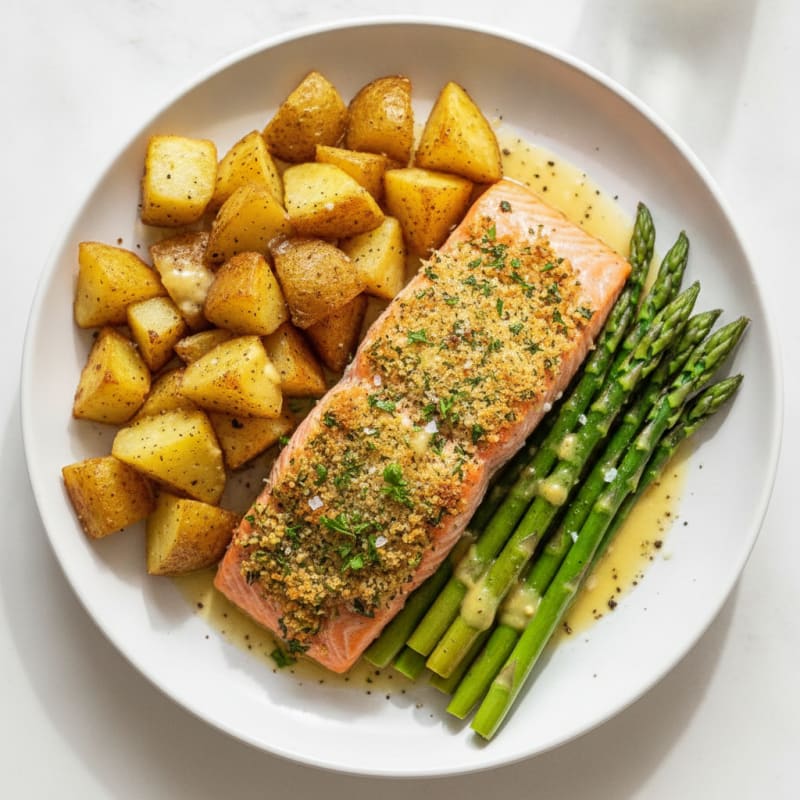 Herb-Crusted Salmon with Roasted Potatoes