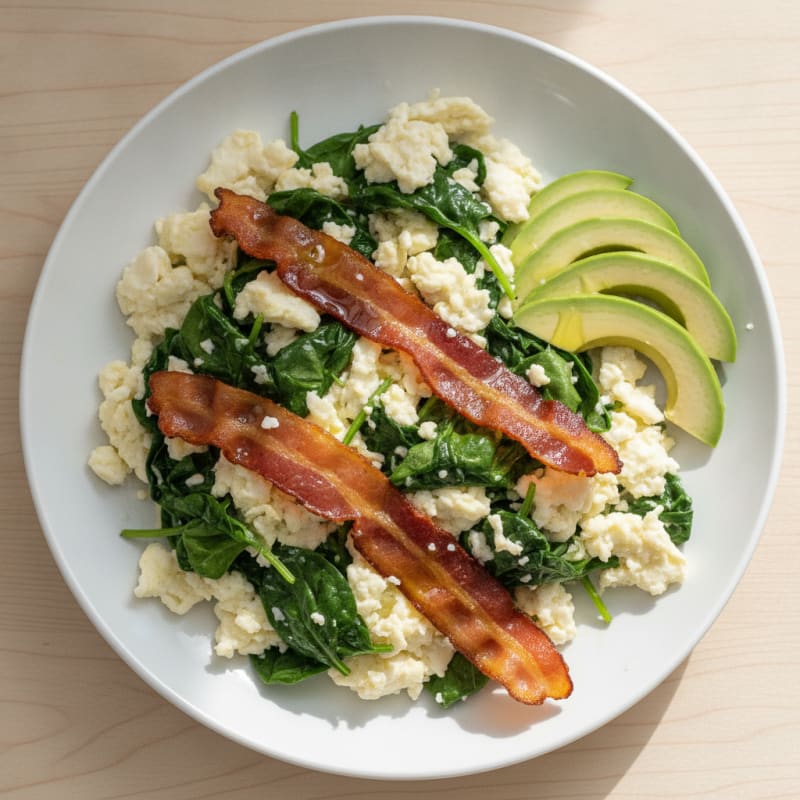 Egg White Scramble with Spinach and Turkey Bacon