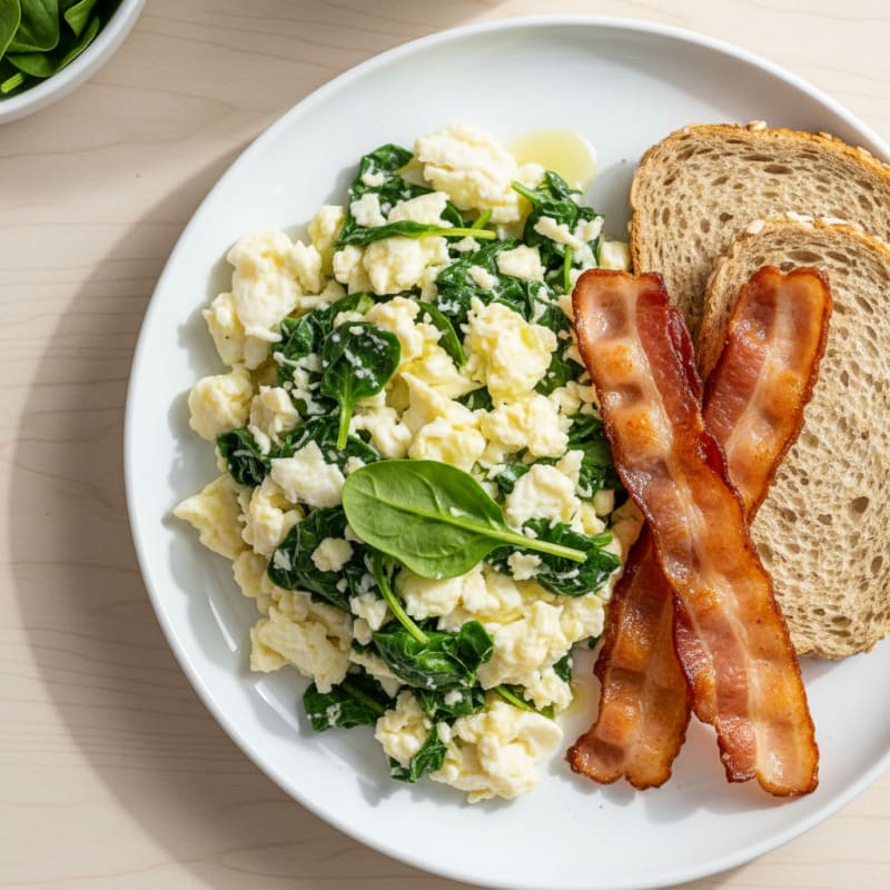 Crispy Turkey Bacon and Egg White Scramble with Spinach