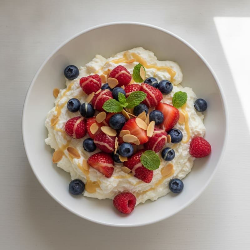 Greek Yogurt Protein Mousse with Mixed Berries