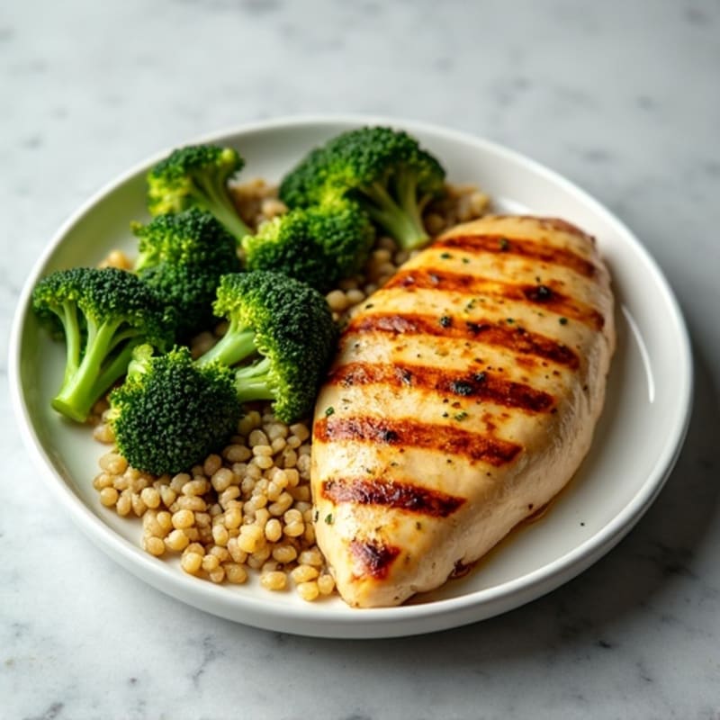 Grilled Chicken Breast with Roasted Broccoli and Quinoa