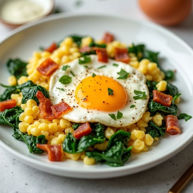 Cottage Cheese Egg Scramble with Spinach and Turkey Bacon