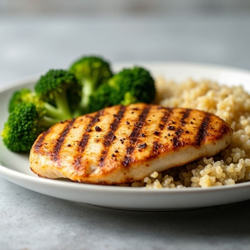 Grilled Chicken Breast with Roasted Broccoli and Quinoa