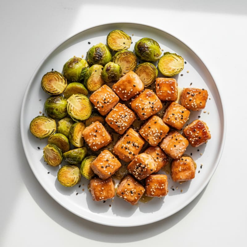 Crispy Honey-Glazed Salmon Bites with Brussels