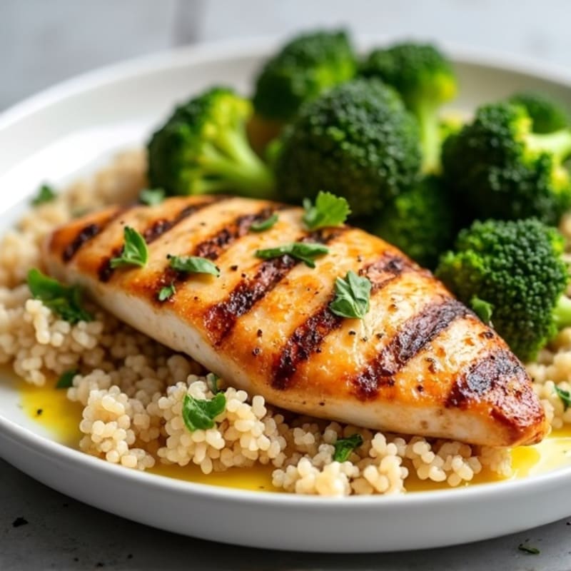 Grilled Chicken Breast with Quinoa and Roasted Broccoli