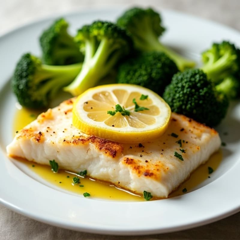 Baked Cod with Steamed Broccoli and Lemon