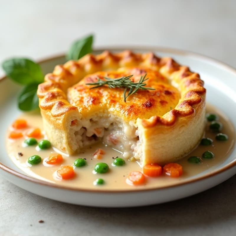 Creamy Chicken and Roasted Vegetable Pot Pie with a Flaky Topping