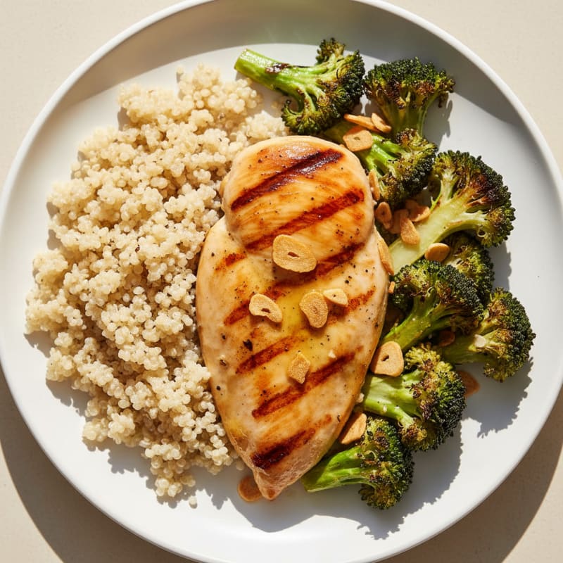 Grilled Chicken Breast with Quinoa and Roasted Broccoli