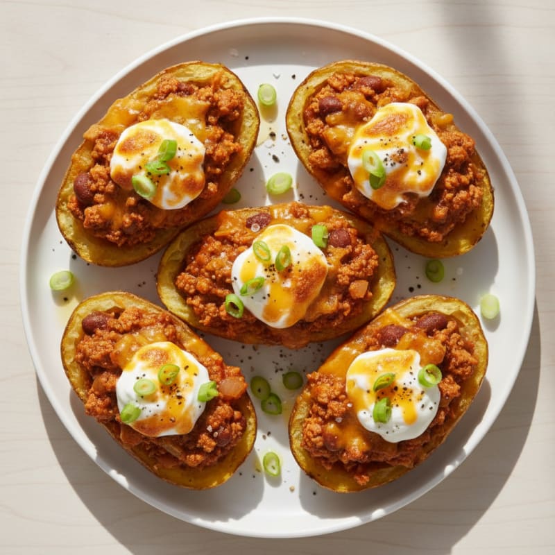 Loaded Chili Cheese Potato Skins