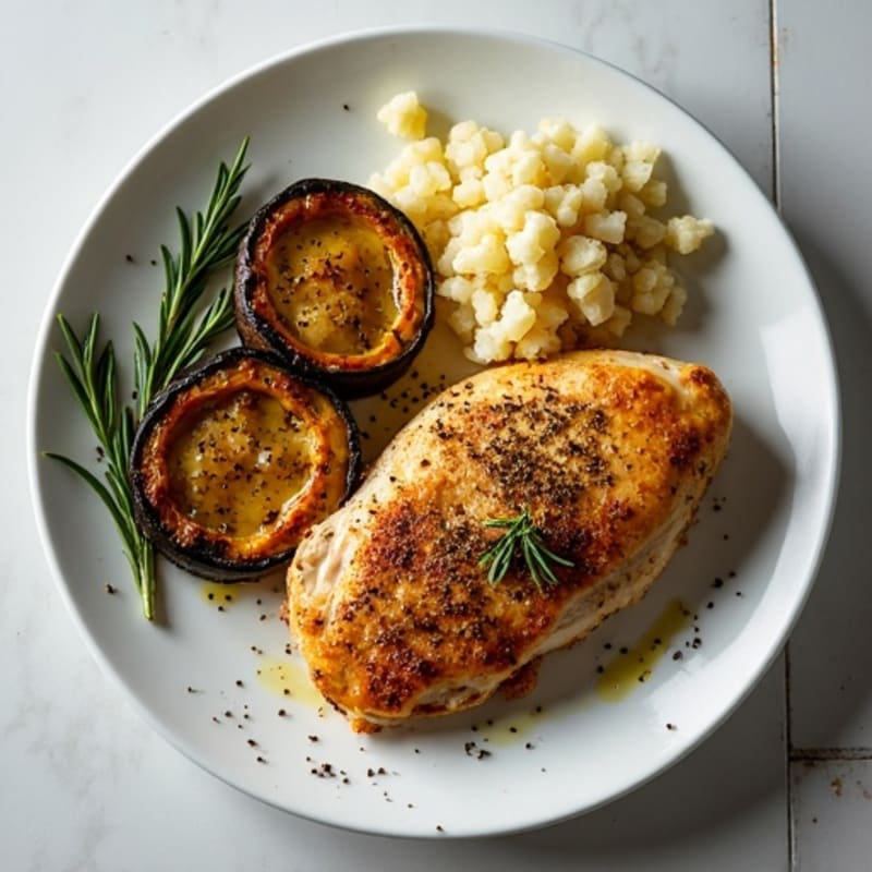 Herb-Crusted Chicken with Roasted Eggplant Steaks