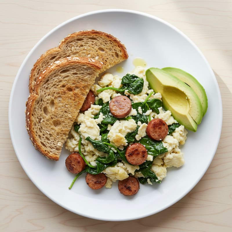 Egg White Scramble with Turkey Sausage and Spinach