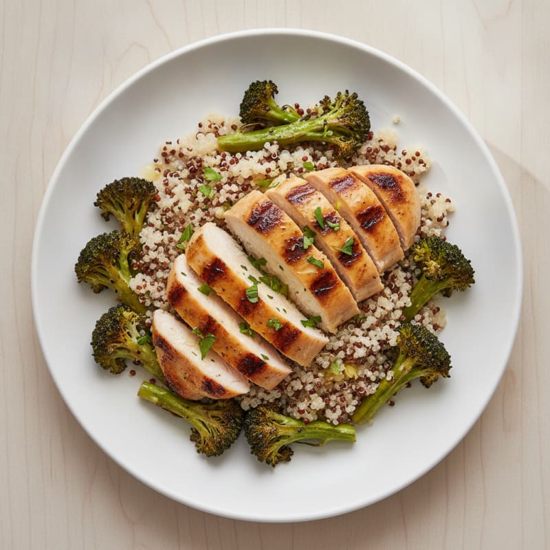 Grilled Chicken Breast with Quinoa and Roasted Broccoli
