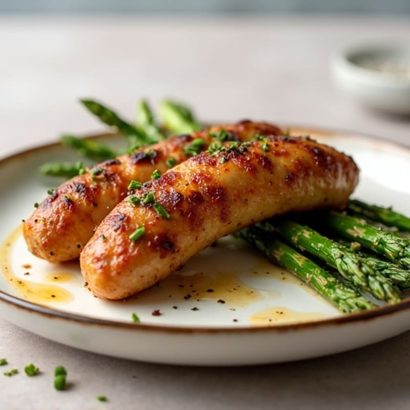 Crispy Bacon-Herb Chicken Sausage with Roasted Asparagus
