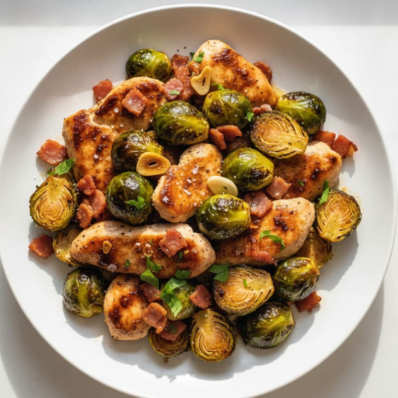 Balsamic-Glazed Brussels Sprouts with Pancetta and Chicken