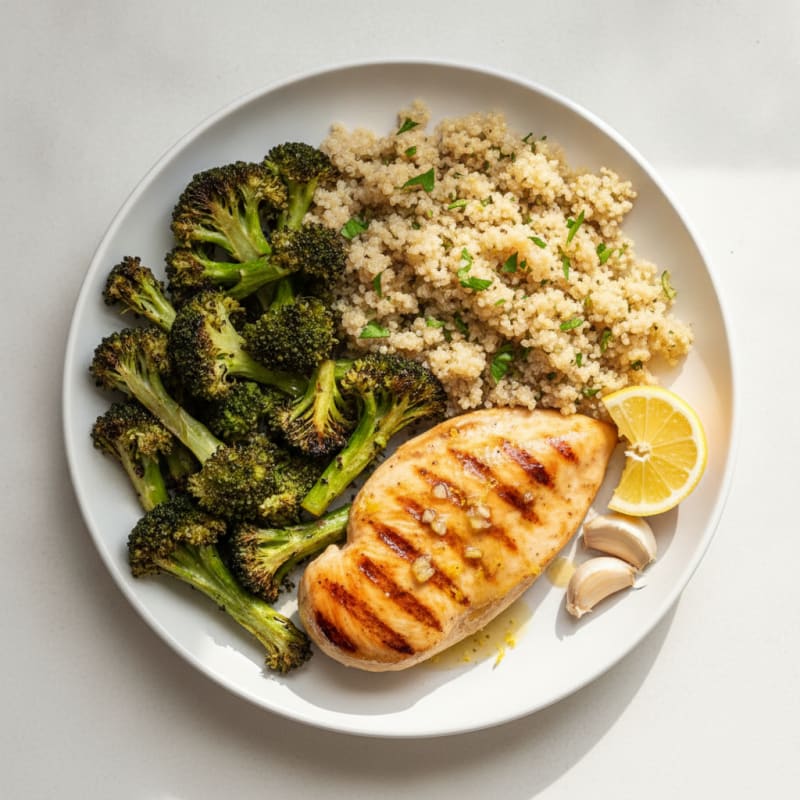 Grilled Chicken Breast with Quinoa and Roasted Broccoli