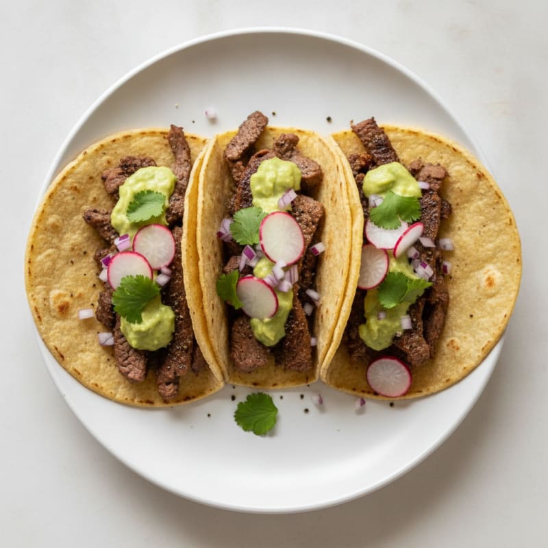 Diesmillo Steak Tacos with Avocado Crema