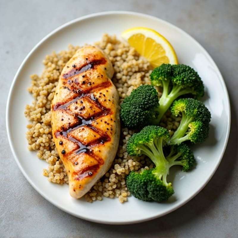Grilled Chicken Breast with Quinoa and Roasted Broccoli