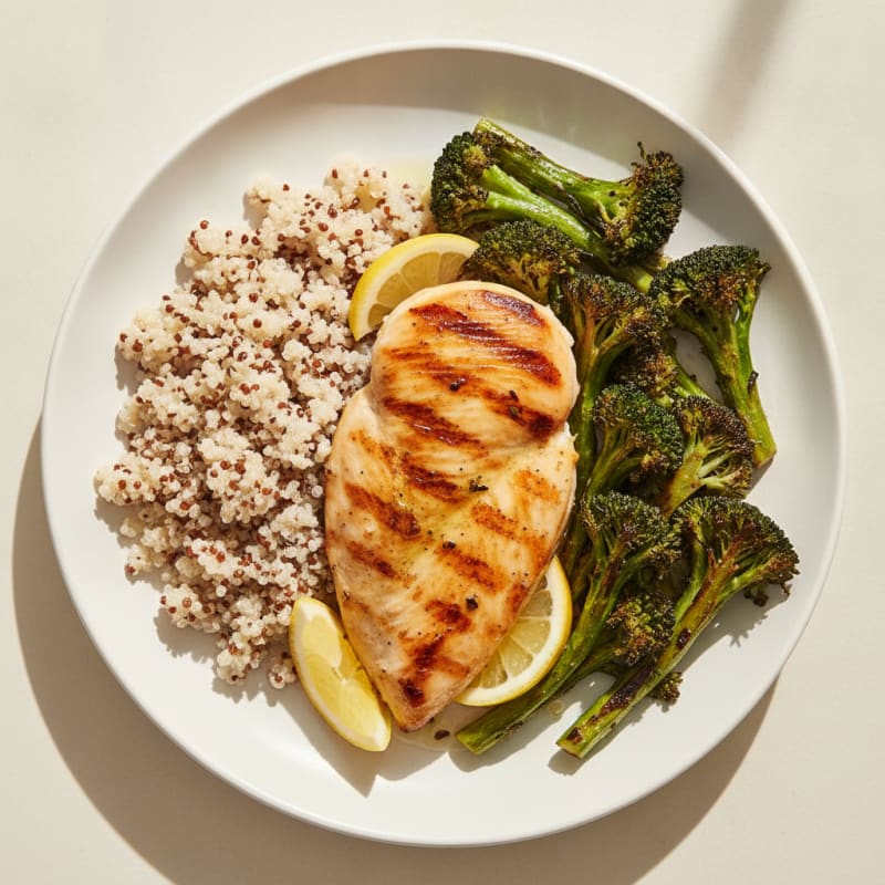 Grilled Chicken Breast with Quinoa and Roasted Broccoli